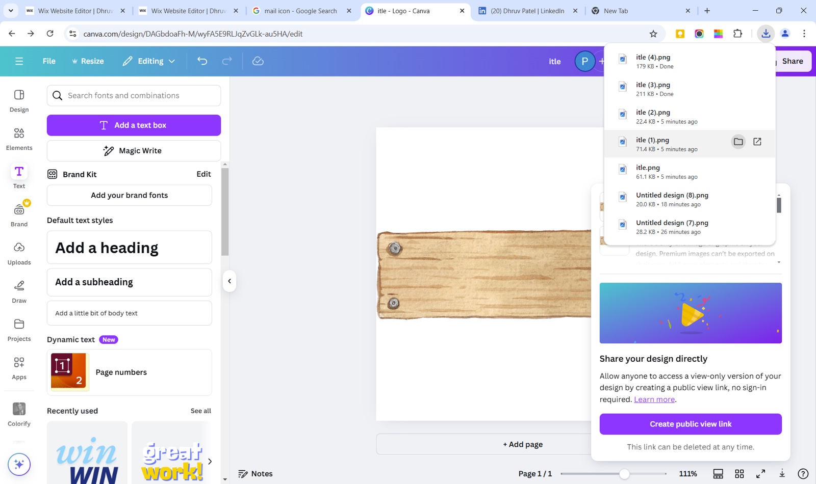 The Wix template I used